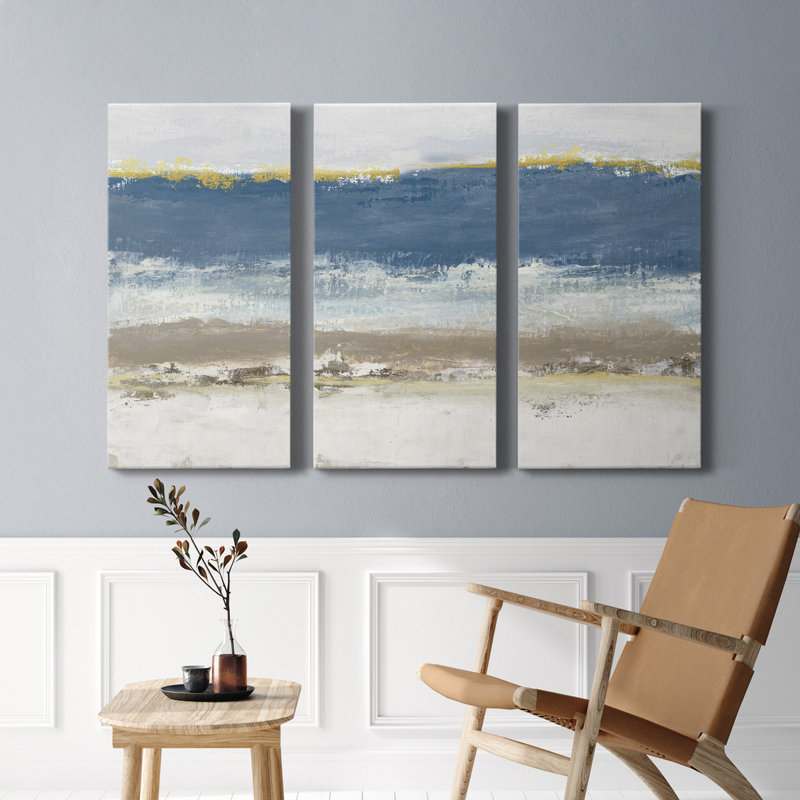 «Blue Skies», peinture sur toile tendue 3 pièces, H 60 po x l 120 po x P 1 po