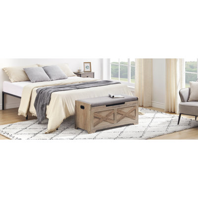Banc de rangement, coffre de rangement en bois rétro avec 2 charnières de sécurité, charge de 300 lb, assemblage facile, banc de repose-pieds de rangement pour le salon de la chambre à coucher