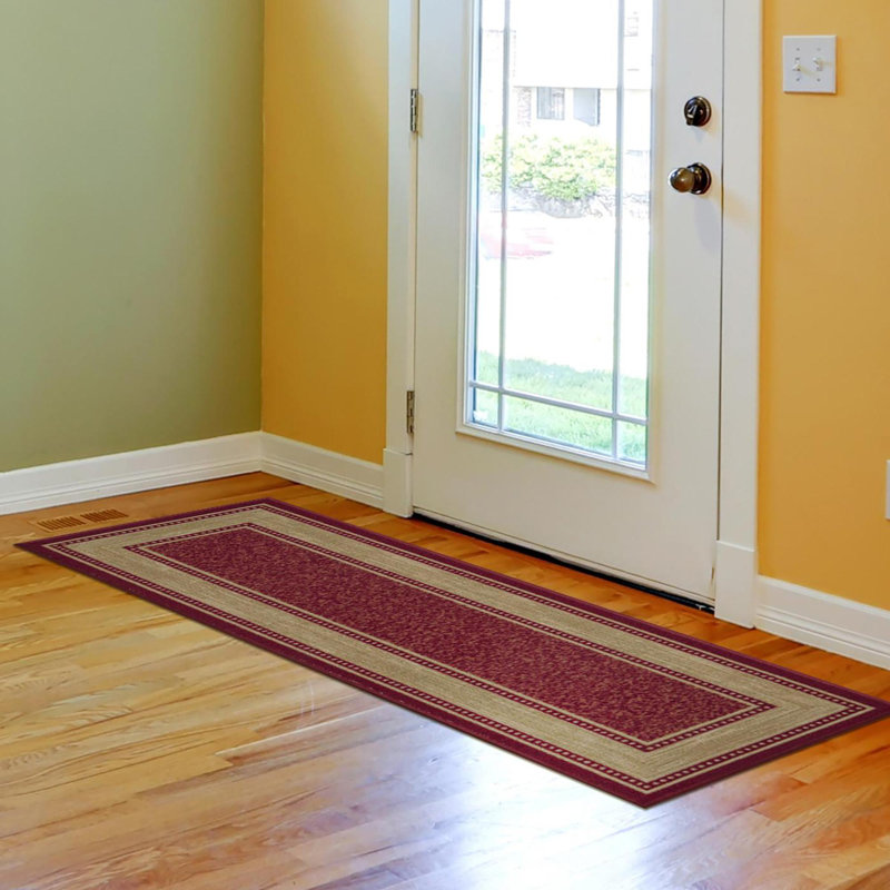 Non-Slip Border Area Rug For Living Room, Hallway, Entryway Rug, Red, Runner 1'10" x 6'