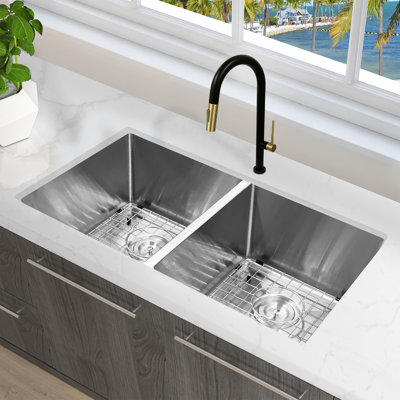 KBFmore Single Bowl Tight Radius Stainless Steel Kitchen Sink, 3 Pcs Sink Gadgets