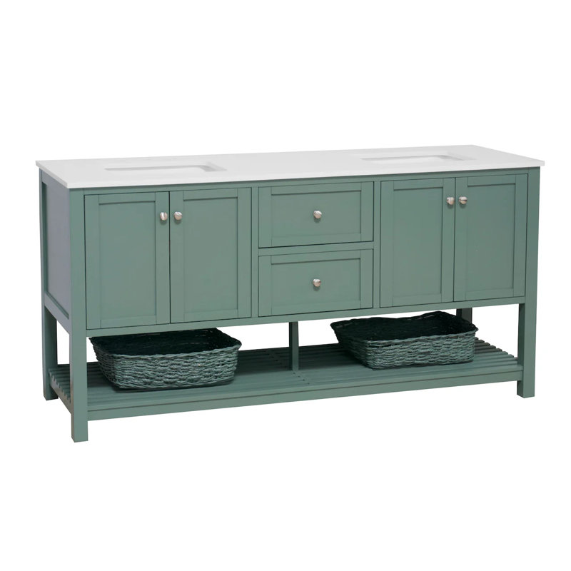 Ensemble de meuble-lavabo double 72 po Binne, Vert sauge, Blanc d'ingénierie