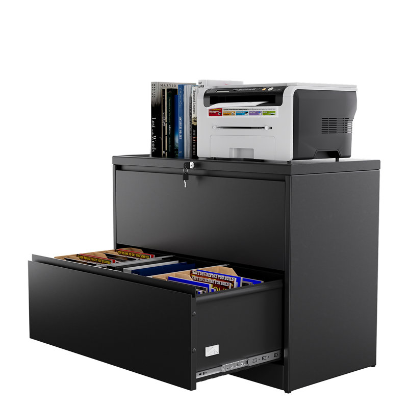 Ahanu 35.4'' W 2-Drawer Steel Locking Lateral File Cabinet, Black