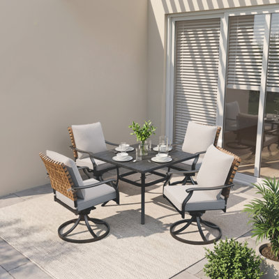 Tansi 4 - Person Swivel & Rocking Chairs Square Outdoor Dining Set  With Cushions (set Of 5)