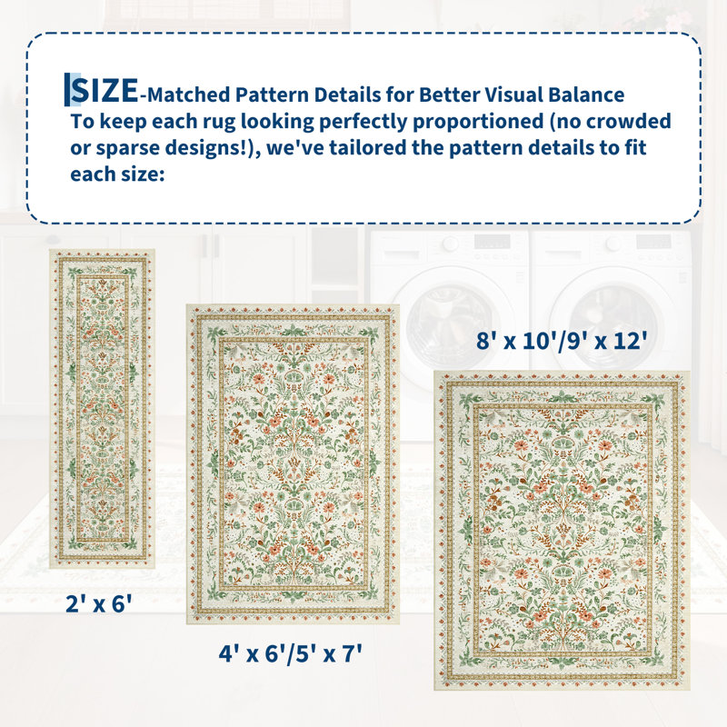 Tapis d'intérieur vintage à motifs floraux, lavable, style ferme moderne, pour salon ou chambre., Beige, 5*7