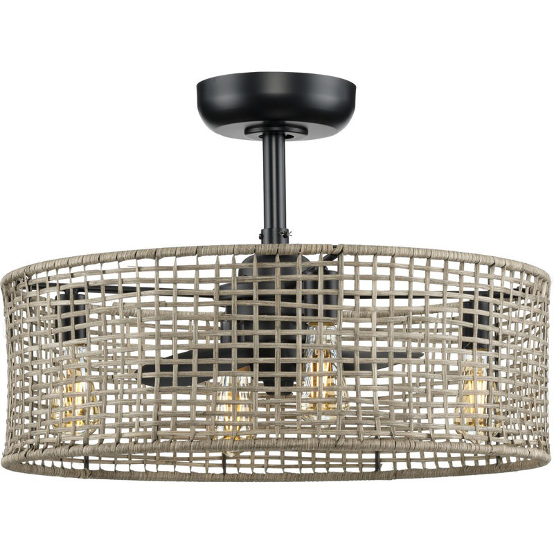 Ventilateur de plafond en cage à 3 pales de 25,25 po avec télécommande et ensemble d'éclairage inclus, Noir