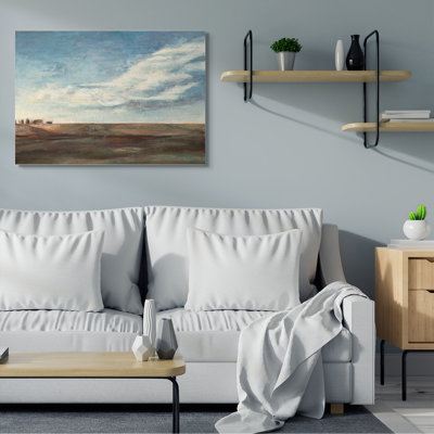 " Cloudy Country Landscape Distant Town Earth Tones " by Stacy Pollard
