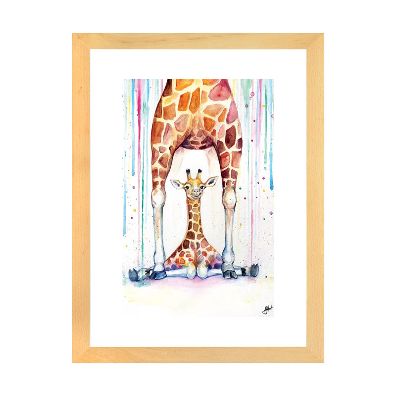 Superbe décoration murale pour enfants girafes sous la pluie, H 32 po x l 24 po x P 1 po, Papier encadré naturel