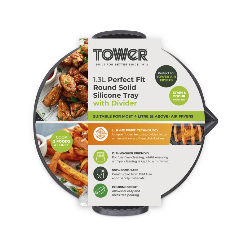 Tower T843094 Round Air Fryer Tray with Divider, Circular Reusable Silicone Liner Accessory