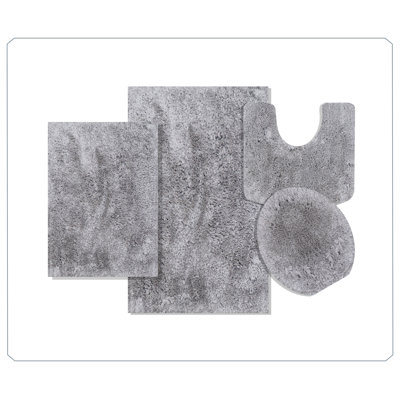 Royal 4-Piece Microfiber Bath Rug Set, Non-Slip Rubber Backing, Quick-Dry, Ultra-Absorbent, Soft Plush Bathroom Mats, Machine Washable Rugs for Shower, Tub, Sink, Toilet, and Bathroom Floors, Grey