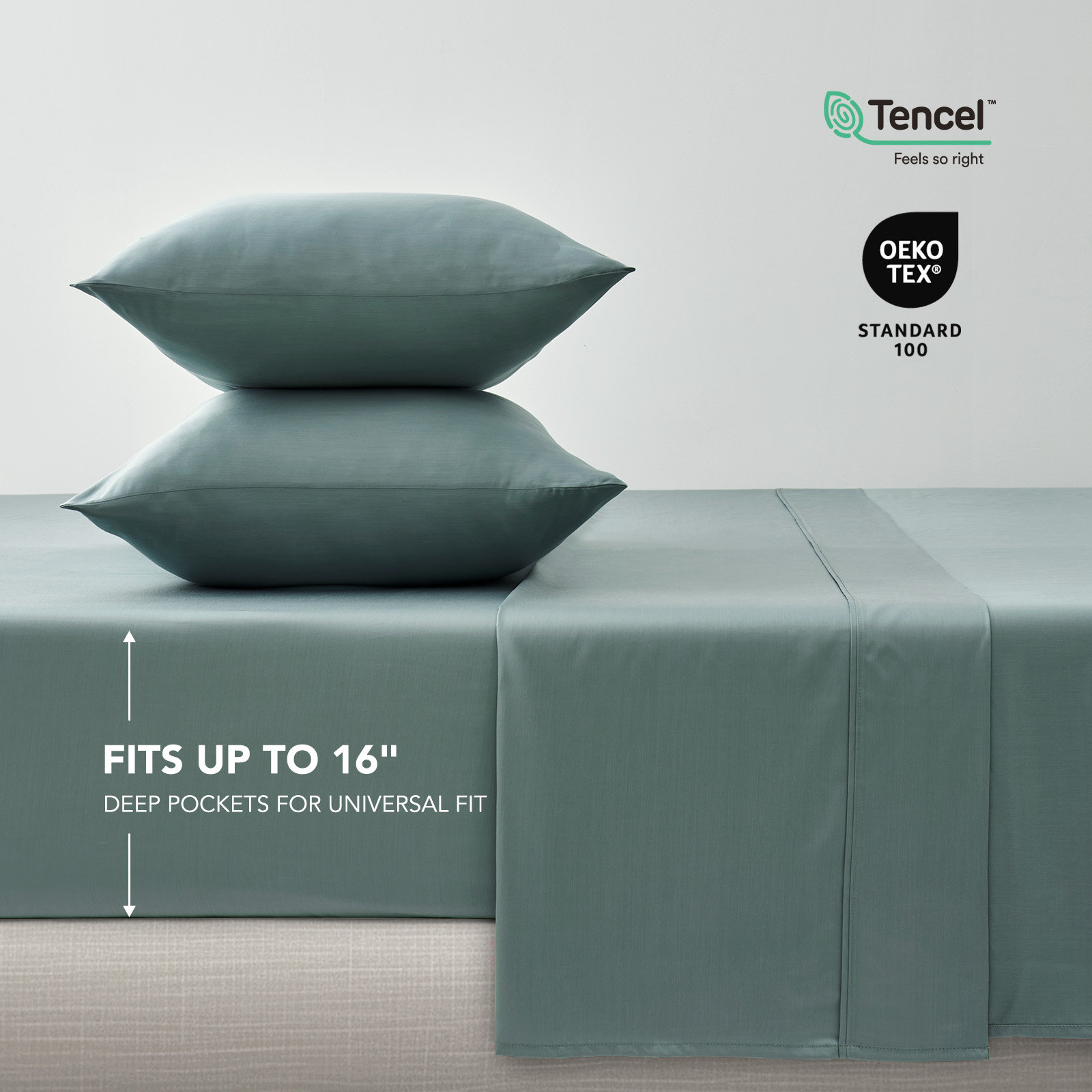 Tencel Sheet Set 4 Pieces, Misty Sage Green, King Sheet Set + 1 Fitted Sheet + 2  Pillowcases