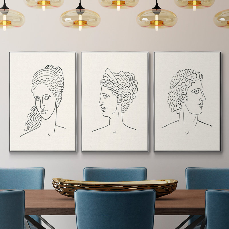 Bustes grecs I 3 pièces, H 24 po x l 48 po x P 2 po, Argent