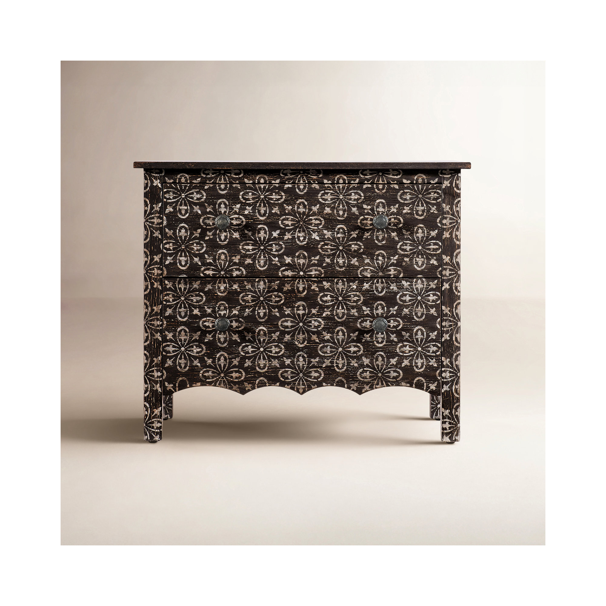 Americana Two-Drawer Nightstand, Black/Cream