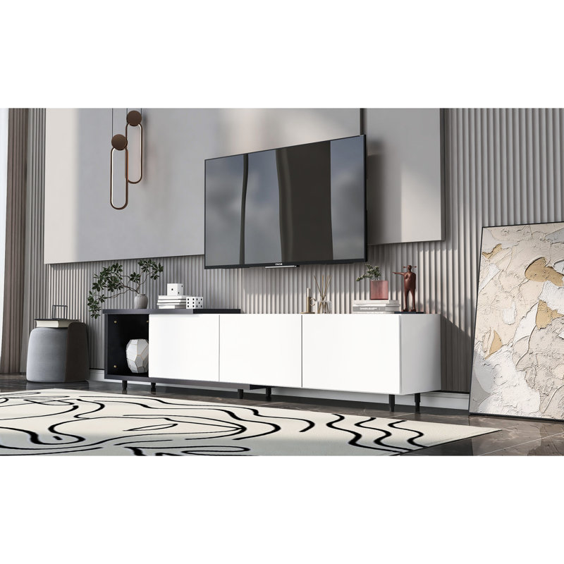 Meuble télé moderne et extensible pour téléviseur de 80 à 89 pouces, 70,1 po à 100 po, meuble télé noir et blanc 80+, réglable de 100 po et plus