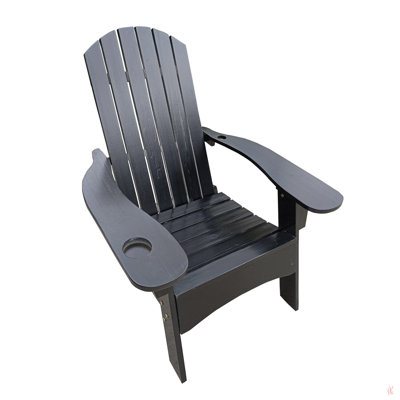 Chaise Adirondack d'extérieur ou d'intérieur en bois avec un trou pour tenir le parasol sur l'accoudoir, noir