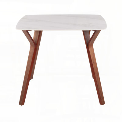 Table de salle à manger en bois de noyer et marbre texturé blanc