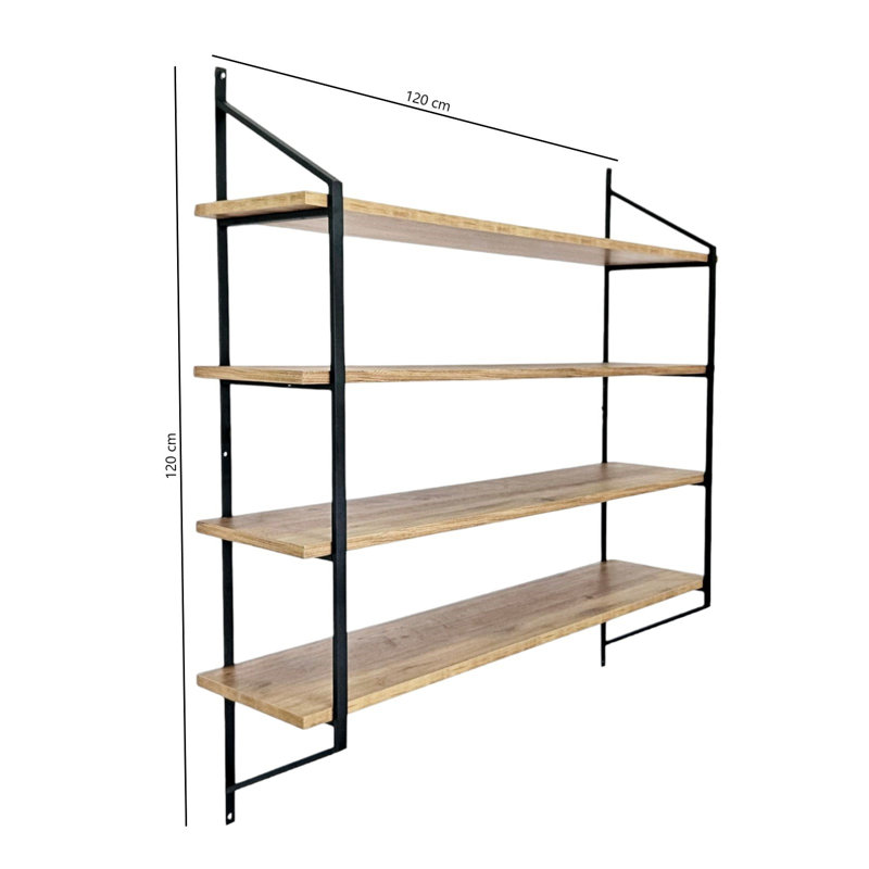 Tablette murale moderne, noir et pin atlantique, 47,2 x 47,2 x 11,0 pouces | 100% panneau de particules enduit de mélamine, 0,7 pouce d'épaisseur, structure 100% métal | Design industriel, solution de rangement élégante pour la maison et le bureau