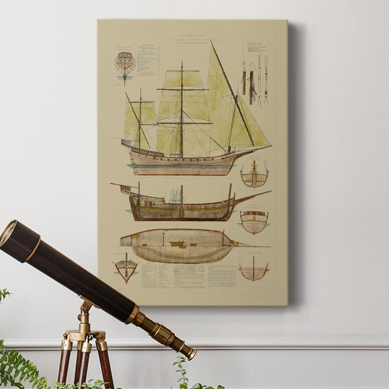 " Antique Ship Plan II ", 48" H x 32" W x 1" D