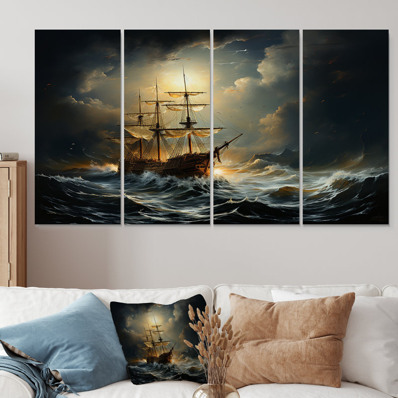 «Pirate Boat Carabian Legacy I - Pirate», art mural 4 pièces, H 28 po x l 48 po