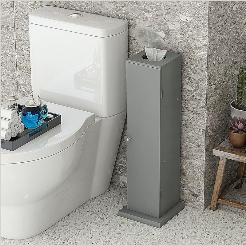 Armoire à papier hygiénique, armoire de coin de petite salle de bain avec portes et tablettes, rangement pour salle de bain mince