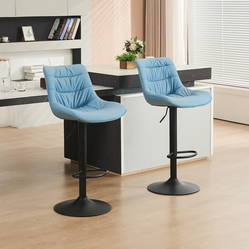 Latiera Swivel Adjustable Height Bar Stools Faux Leather Counter Stools with Footrest, Blue