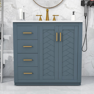 Ensemble de meuble-lavabo avec lavabo en céramique, 3 tiroirs et 2 portes
