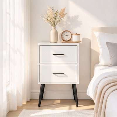 Nightstand with 2 Drawers, Modern Bedside Table with Solid Wood Legs, Side End Table Storage Cabinet for Bedroom, Living Room