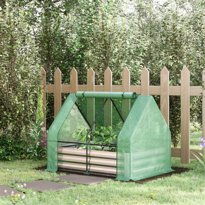 Galvanized Raised Garden Bed With Mini Greenhouse Cover, Outdoor Metal Planter Box With 2 Roll - Up Windows For Growing Flowers, Fruits, Vegetables, And Herbs, 50" X 37. 5" X 36. 25", Green
