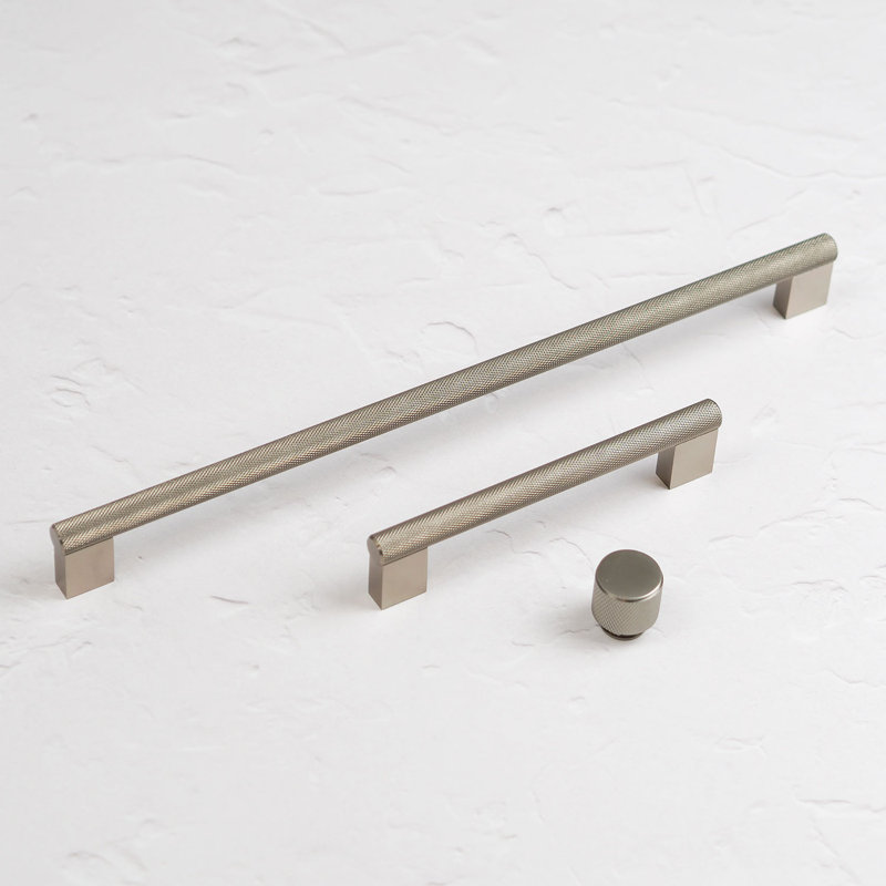 Brushed Nickel Knurled Cabinet Handles & Knob, 25mm Knob