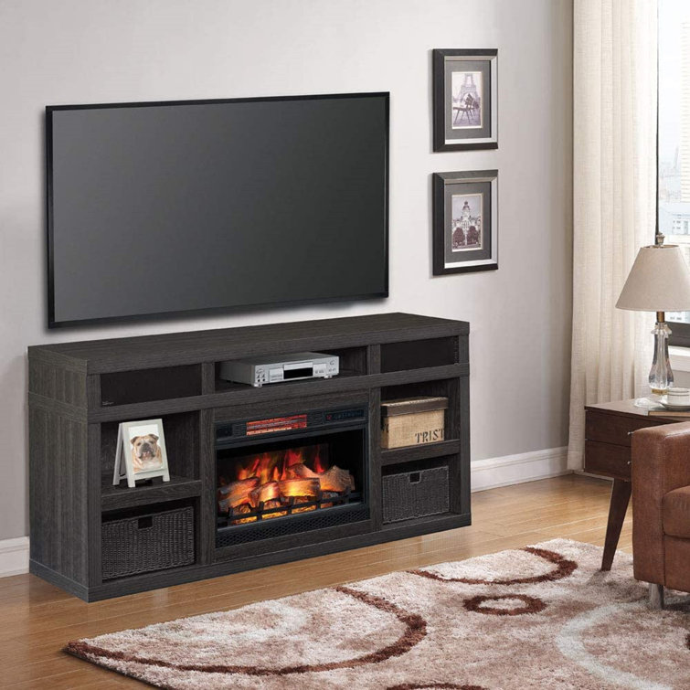 Greatlin 64" Infrared Electric Fireplace TV Stand in Black Walnut w/ Digital Integrated Sound System