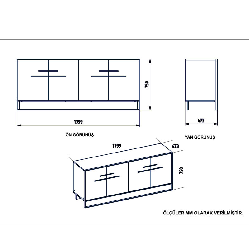 Mario 180 Cm Wide Sideboard, Black