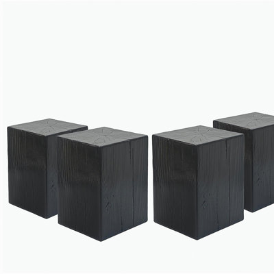Wood-Look Square-Column MGO End Table, H18",Wood-Like Distressed Finish, Mix with Different Heights, Indoor Outdoor Use,Black Color