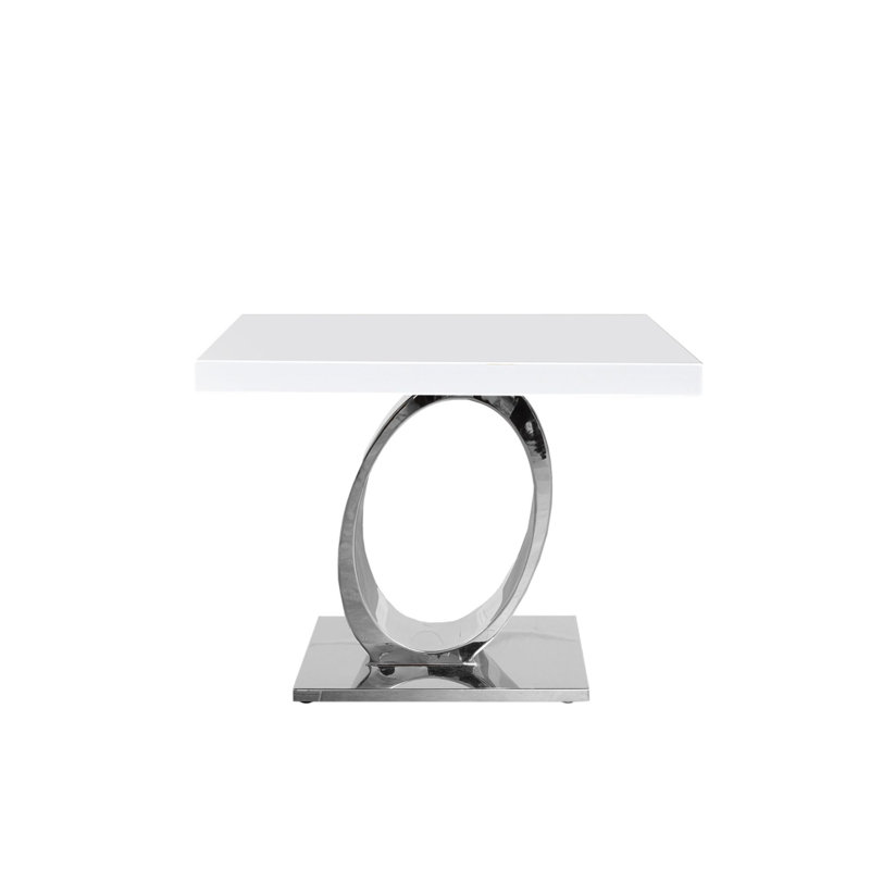 Table de bout en verre à piédestal, Argent, Blanc