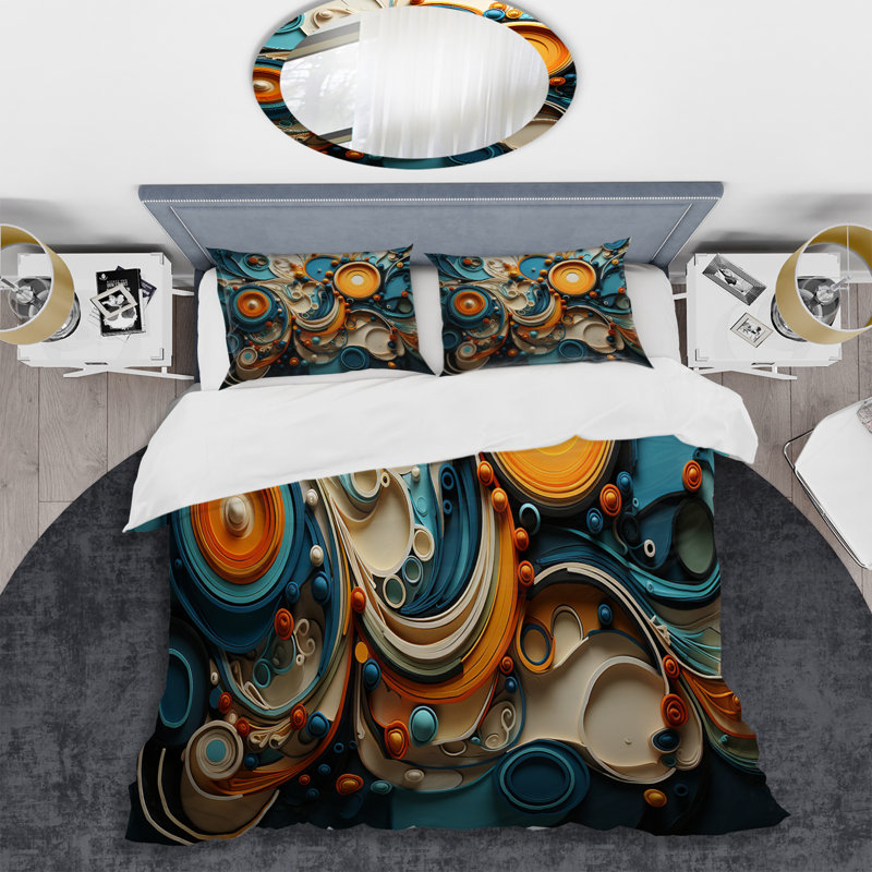 Ensemble de housse de couette Fractal Melage II bleu sarcelle - Fractals, Housse de couette pour très grand lit et 2 très