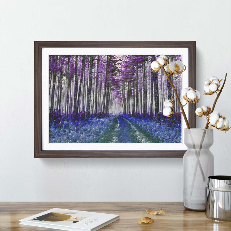 Path Through a Purple Forest in Abstract - Picture Frame Graphic Art Print, 27cm H x 36cm W x 2cm D, Walnut Framed