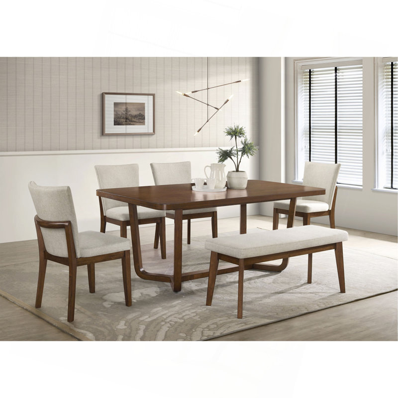 Ensemble de salle à manger moderne Mid-Century, 6 pièces: table, banc, 4 chaises