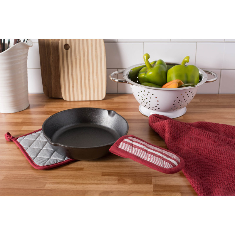 Alcott Hill® Zimmerman Striped Cotton Handle Holder Set, Barn Red
