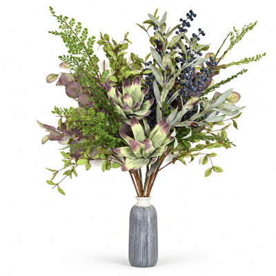 Tiges de feuillage mélangées artificielles 36 "avec bourgeons de protea, fougères et baies, sprays d'eucalyptus pour un décor rustique