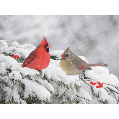 «Cardinals in Snow» par Lori Deiter - reproduction d'art sur toile tendue