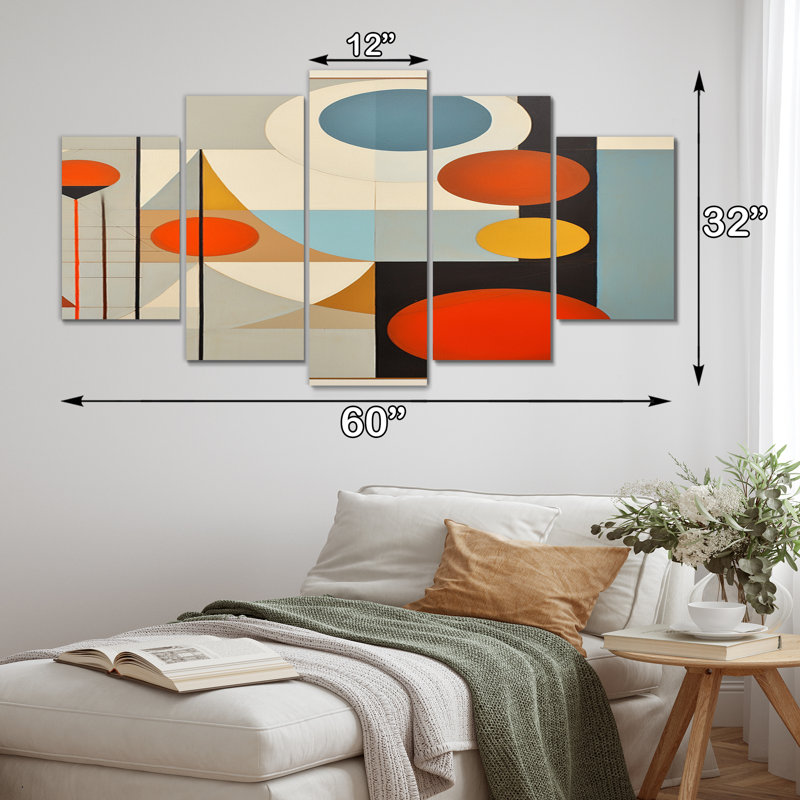 Serendipity abstrait Mid-Century Geometrics I - décoration murale moderne Mid-Century - 5 panneaux
