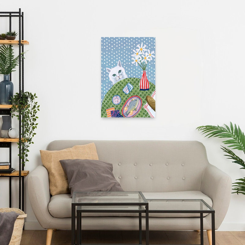 «Wishful Kitten II», fantaisie, chat contemporain, fleur de poisson, impression murale, H 24 po x l 16 po