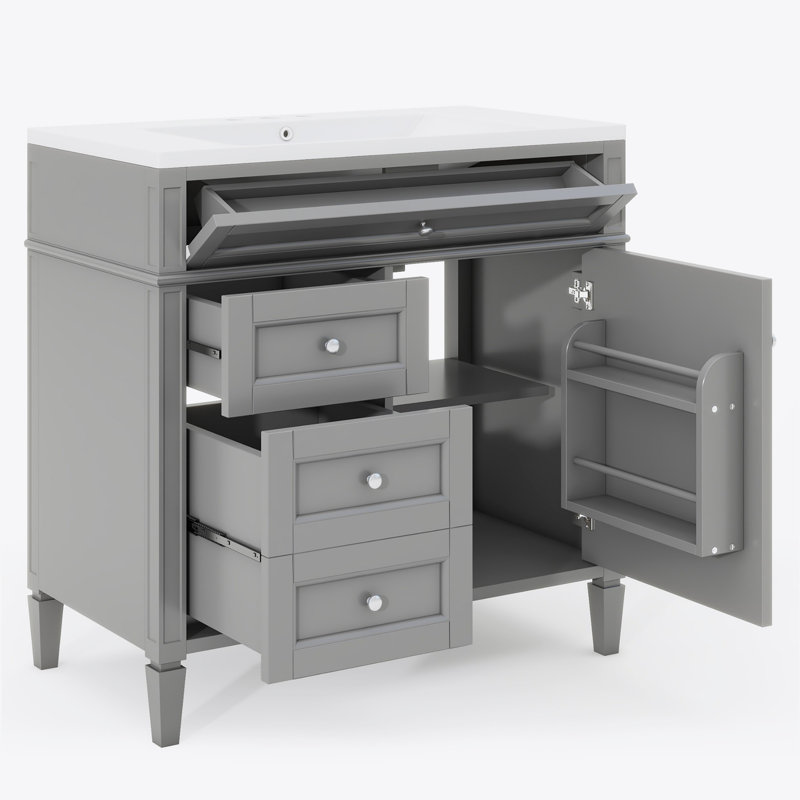 Bathroom Vanity with Sink,  Bathroom Storage Cabinet with a Tip-out Drawer, Single Sink, Gray