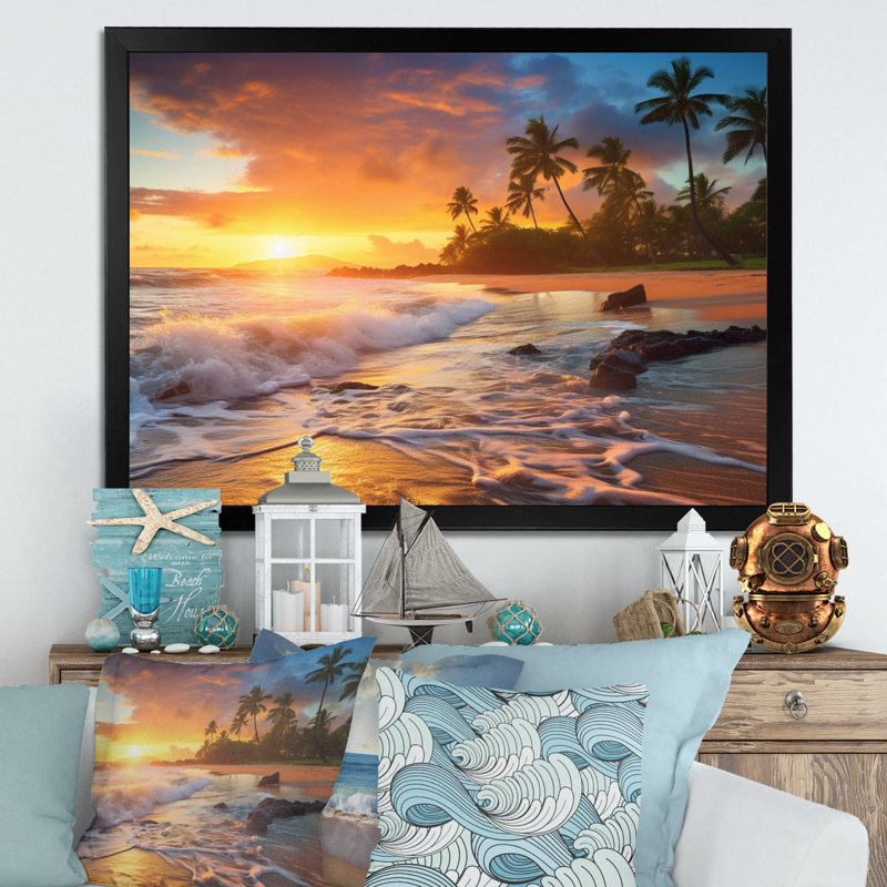 Photo de plage Sunset Serenade X, H 16 po x l 32 po x P 1 po, Cadre simple noir