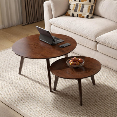 Table gigogne ronde en chêne massif MCM - chêne brun (ensemble de 2)