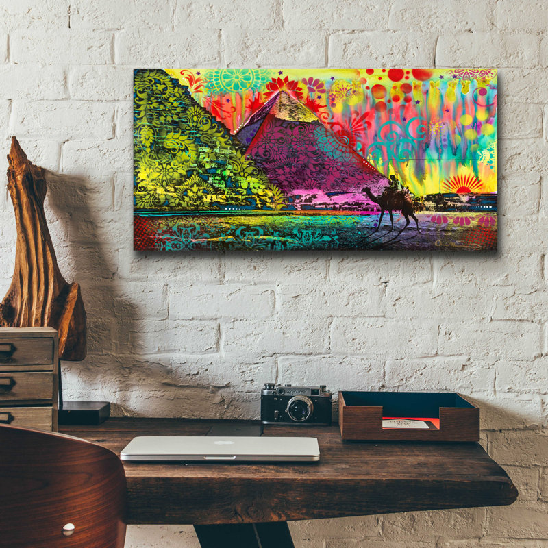 «Sunset at Cheops» par Dean Russo, art mural en verre acrylique, H 12 po x l 24 po