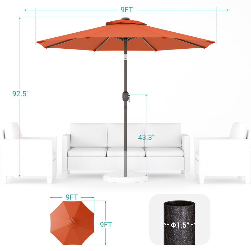 Parasol de marché 108 po Doraline, H 92,5 po x l 108 po x P 108 po, Orange
