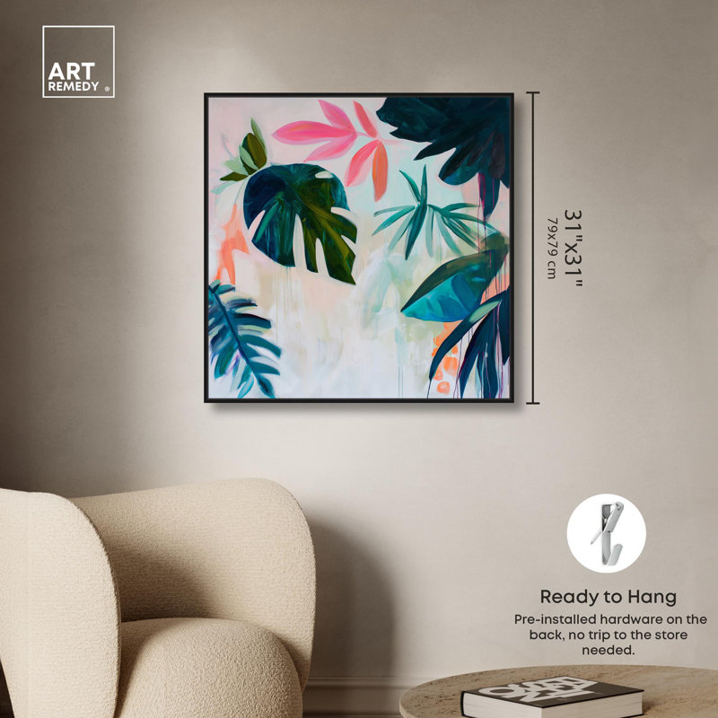 Art Remedy, art tropical brillant sur toile, H 31 po x l 31 po, Cadre flottant noir