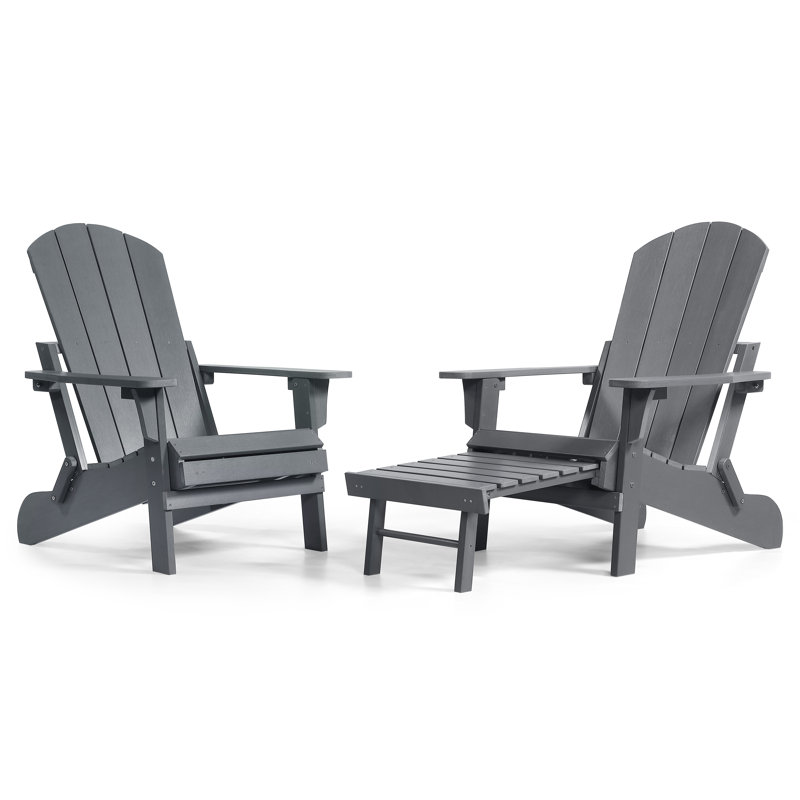 Morphew Foldable Outdoor Adirondack Chair With Ottoman, Gray