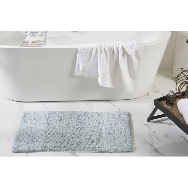 Tapis pour salle de bain 100% coton avec envers antidérapant Merkle, Bleu, Rectangle 21 po x 34 po