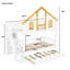 Lit simple superposé sur le toit en bois avec porte fenêtre et toit, escalier de rangement et lit gigogne, blanc + naturel