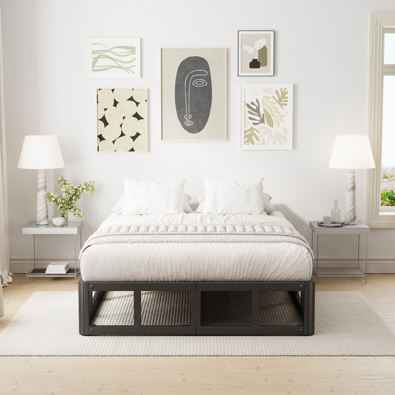 9" Metal Platform Bed Frame, Heavy Duty Thickened Steel Slat Support to 2000lbs, Easy Assembly, Full / Double